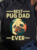 Men's T-Shirt Best Pug Dad Ever With Vintage Style Graphic Of Pug Dog Face