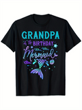 Men's T-Shirt Grandpa Is The Birthday Mermaid With Starfish Bubbles And Ocean Shells Mermaid