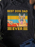 Men's T-Shirt Best Dog Dad Ever Vibrant Retro Stripes With Human Hand And Happy Dog