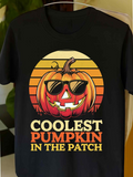 Men's T-Shirt Coolest Pumpkin In The Patch With Sunglasses And Bright Sunset Pumpkin