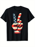 Men's T-Shirt Distressed American Flag Patterned Peace Hand Gesture