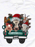 Men's T-Shirt Merry Christmas Farm Animals Wearing Santa Hats On Vintage Truck