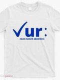 Men's T-Shirt Colon Cancer Awareness Blue Check Graphic White T Shirt