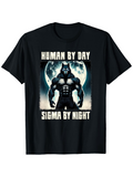 Men's T-Shirt Human By Day Sigma By Night Shaded Moonlit Muscular Figure With Wolf Mask