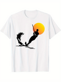 Men's T-Shirt Golden Sunset With Surfer Riding Waves Under Bright Orange Sun Surfer