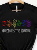 Men's T-Shirt Neurodiversity Is Beautiful Rainbow Line Art With Simple Blossoming Flowers