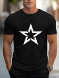 Men's T-Shirt Geometric White Star Centered On Sleek Modern Black Shirt