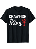 Men's T-Shirt Crawfish King Bold White Letters With Red Lobster Icon And Crown Graphic
