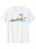 Men's T-Shirt Colorful Landscape With River Trees Flowing Under Majestic Sun Mountain