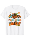Men's T-Shirt PACU Nurse Autumn Leaves With Colorful Patterned Pumpkin