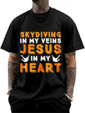 Men's T-Shirt Skydiving In My Veins Jesus In My Heart Bold Letters With White Doves Black Shirt
