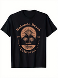 Men's T-Shirt Redondo Beach California Palm Sunset With Retro Style Design