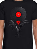 Men's T-Shirt Abstract Red Reflection Under Vinyl Record Sun