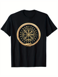 Men's T-Shirt Golden Ancient Nordic Symbol Surrounded By Mysterious Runes Circle Emblem