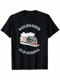 Men's T-Shirt Railroader Old School Classic Steam Engine With Billowing Smoke Train