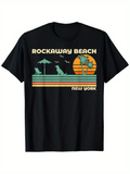 Men's T-Shirt Rockaway Beach New York Retro Palm Trees Sunset With Beach Chairs