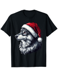 Men's T-Shirt Festive Holiday Wolf Wearing Santa Red Christmas Hat