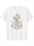 Men's T-Shirt Detailed Nautical Anchor With Soaring Bird And Ship Wheel Tattoo Anchor