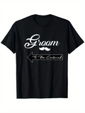 Men's T-Shirt Groom Arrow Pointing Left With Moustache Graphic Black Tshirt
