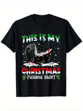 Men's T-Shirt This Is My Christmas Pajama Shirt With Snowflakes Santa Hat And Playful Skunk