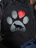 Men's T-Shirt Large Gray Paw Print With Red Heart And Lone Wolf Silhouette