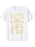 Men's T-Shirt Booty And Beer Pirate Skull With Eyepatch Crossed Bones And Banner