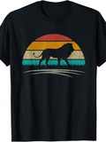 Men's T-Shirt Retro Sunset Colored Lines With Striding Silhouette Majestic Lion