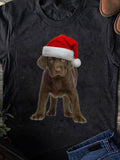 Men's T-Shirt Festive Winter Holiday Puppy Wearing Santa Hat