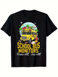 Men's T-Shirt School Bus Monitors Under Colorful Sky With Floating Books Trees And Big Yellow Bus