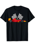 Men's T-Shirt Classic Racecar With Black And White Checkered Flags Behind Fast Car