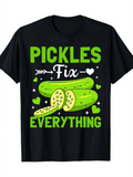 Men's T-Shirt Pickles Fix Everything Bright Green Cartoon Hearts With Sliced Cucumber Pickle