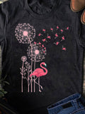 Men's T-Shirt Blooming Dandelions With Flying Petals And Graceful Pink Flamingo