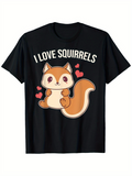Men's T-Shirt I Love Squirrels Cute Cartoon With Hearts Playful Squirrel
