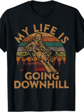 Men's T-Shirt My Life Is Going Downhill Retro Sunset With Mountains Trees And Skiing Person