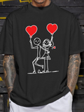 Men's T-Shirt Playful Red Heart Balloons With Cute Loving Couple Drawing