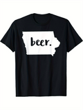 Men's T-Shirt Handdrawn Beer Script Over Minimal State Outline Vector Silhouette