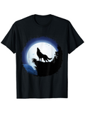Men's T-Shirt Howling Wolf Silhouette Under Full Moon With Shaded Forest Cliff