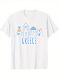 Men's T-Shirt Greece Iconic Blue Domes With Windmill And Coastal Cityscape Building