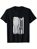 Men's T-Shirt Grunge American Flag With Industrial Wrenches Vertical Vintage Texture TShirt