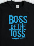 Men's T-Shirt Boss Of The Toss Blue Distressed Letters And Flying Disk Silhouette Design