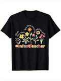 Men's T-Shirt Infant Teacher Blooming Flowers With Colorful Lettering Cute Garden