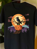Men's T-Shirt Full Moon Night With Spooky Trees And Raven Perched On Pumpkin