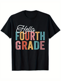 Men's T-Shirt Hello Fourth Grade Colorful Block Letters On Classic Cotton T Shirt