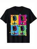 Men's T-Shirt Vivid Colorful Retro Tunes With Notes And Pop Art Microphone