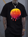 Men's T-Shirt Vivid Melting Sunset With Luminous Orange Red Magenta Dripping Sphere