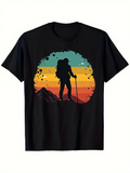 Men's T-Shirt Vintage Rainbow Mountain Sunset With Silhouette Hiking Backpacker