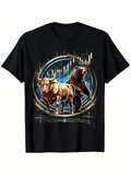 Men's T-Shirt Golden Bull And Fierce Bear With Rising Stock Chart Surrounded By Neon Light