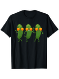 Men's T-Shirt Playful Dancing Green Cucumbers With Orange Sunglasses On Black T Shirt