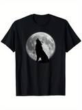 Men's T-Shirt Night Sky With Glowing Moon And Howling Wolf Silhouette Under Darkness Wolf