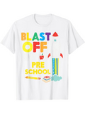 Men's T-Shirt Blast Off Colorful Pencil Rocket With Books And Clouds T Shirt